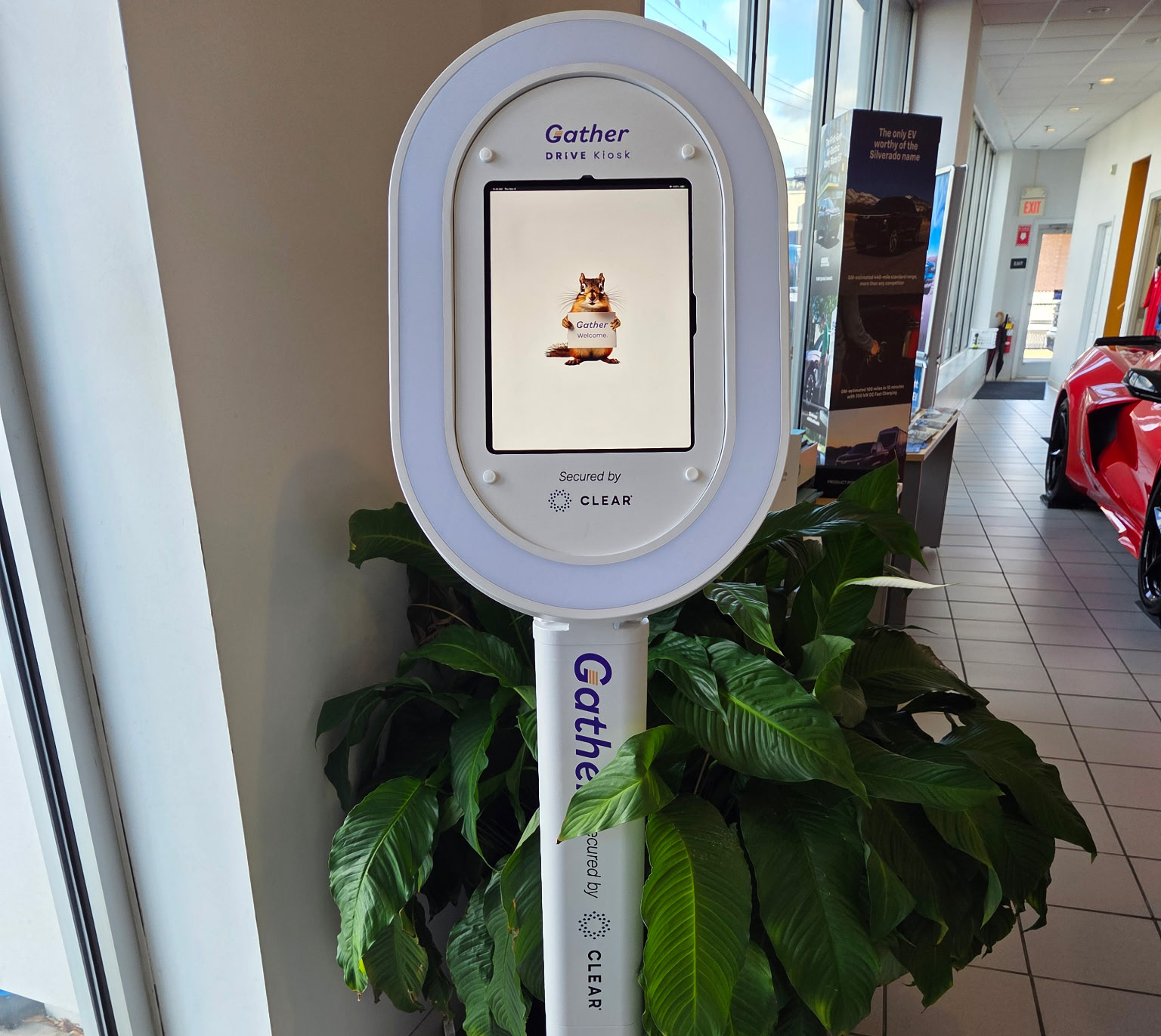 gather kiosk standing in showroom entrance